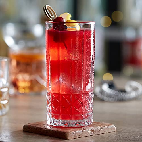Image of SYANKA Italian Premium Juice Glasses Set of 4 Transparent, 300ml, Crystal Design Highball Glasses for Drinking Water, Juice and Cocktails
