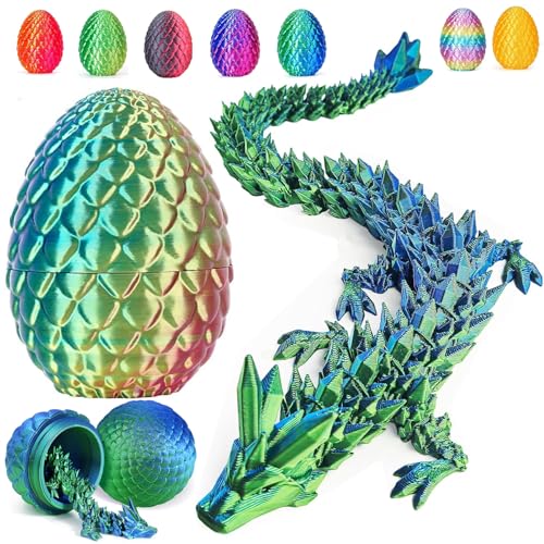 Dragon Egg 12In Dragon Toy 3D Printed Dragon Fidget Toys, 3D Printed Dragon Egg with Articulated Dragon Inside, Fidget Toys for Autism/ADHD, Easter Gifts(Bluegreen)