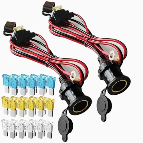 GTIWUNG 2 Pezzi Cavo di Prolunga per Presa Accendisigari con Filettatura Fissa, Presa Accendisigari Auto 12V-24V DC, Adattatore Universale Impermeabile Femmina con Cavo di Collegamento da 1 m 14AWG