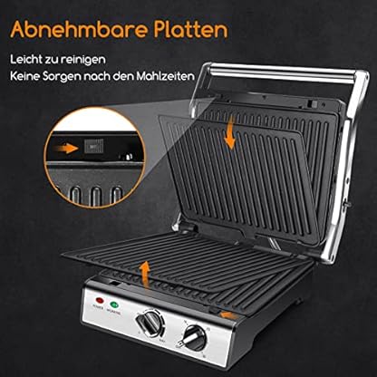 Aigostar Panini Grill, Sandwichtoaster mit Lebensmittel-Sonde, Kontaktgrill, Herausnehmbaren Antihaft-Platten, 2000W, Automatischer Temperaturregelung, 180° Flach Aufklappbar, Max Pro – Bild 6