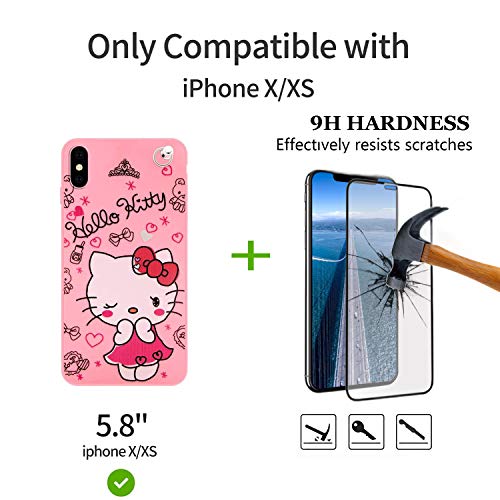 Ealievor Cartoon Case For Iphone X/Iphone Xs With Screen Protector, Cute Funny Kawaii Cat Kitty Animal Character Phone Case Silicone Lanyard 3D Cover Case For Kids Girls And Womens #TOP1