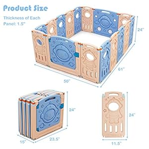 Costzon baby play yards 16 panel foldable thicken baby playpen indoor outdoor colorful rocket infants baby fence with game panel safety lock non slip bases adjustable shape aliens 16 panel  urban country home decor
