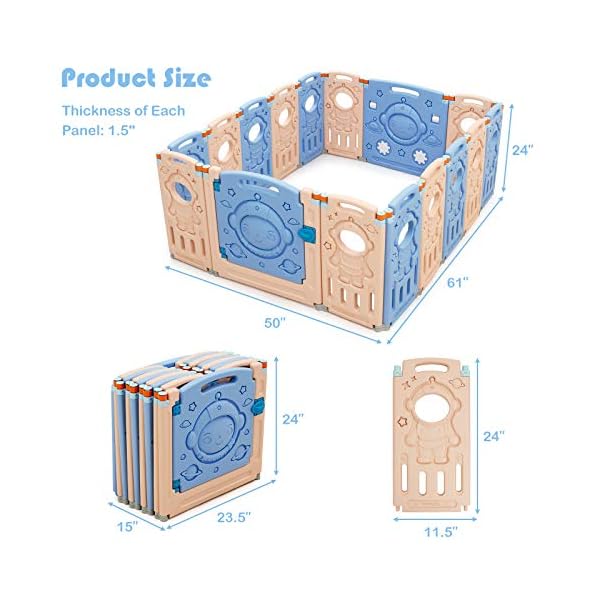 Costzon baby play yards 16 panel foldable thicken baby playpen indoor outdoor colorful rocket infants baby fence with game panel safety lock non slip bases adjustable shape aliens 16 panel  urban country home decor