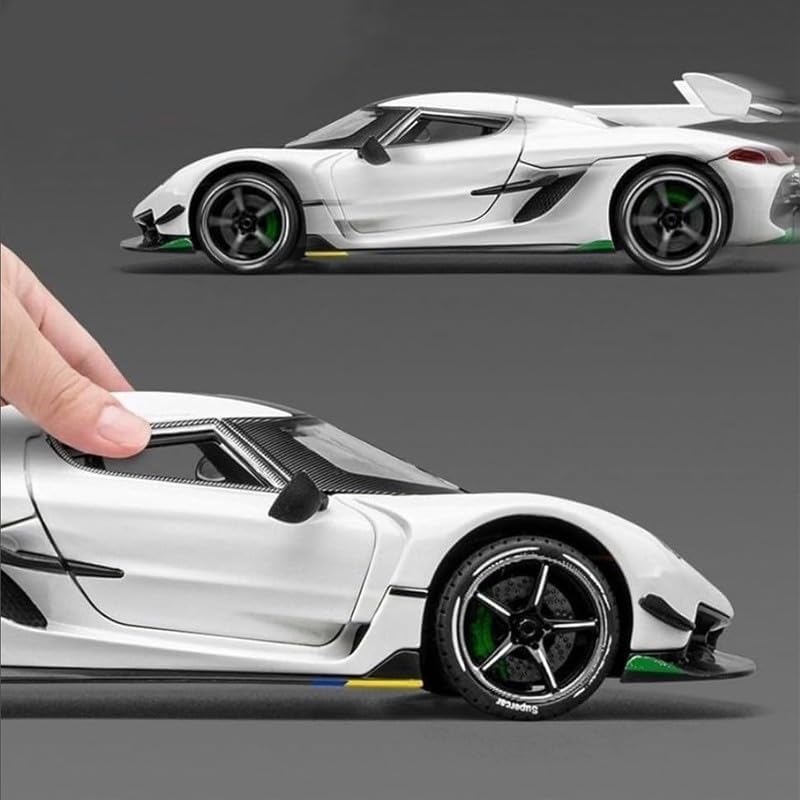 Image of 1:24 Koenigseggg Jesko Sport Alloy Metal Pull Back Die-cast Car Openable 2 Doors and Light Music Toy Car for Kids (1:24 Koenigseggg - White)