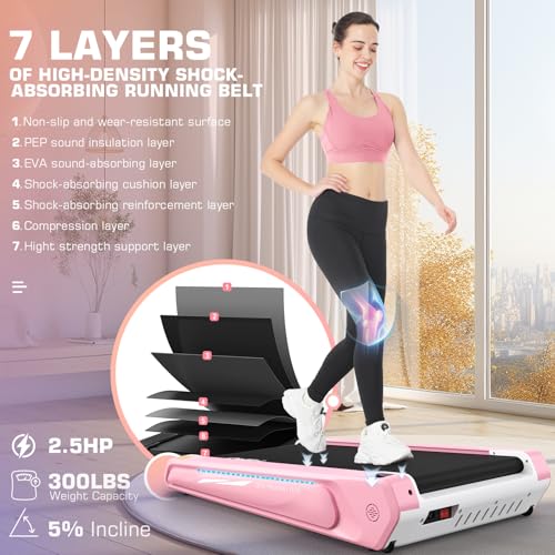 Image of FUNMILY Walking Pad Treadmill with 5% Incline, 2.5HP Smallest Under Desk Treadmill for Home Office, Compact Walking 300lbs Weight Capacity /Remote Control /Lighting Design(Balck Red)