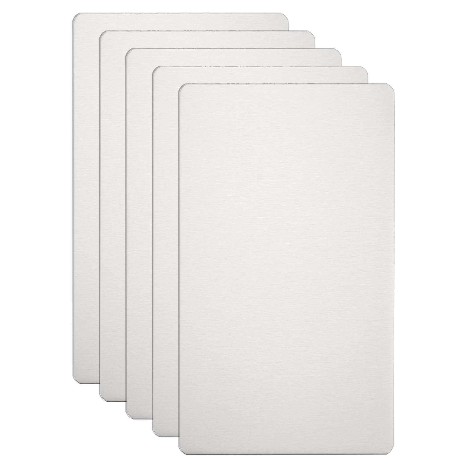 sourcing map 5pcs Metal Business Card 120 x 70 x 0.4mm 201 Stainless Steel Brushed Engrave Cards Custom Blank CNC Engrave Sheet for House Office DIY Gift Invitations, Silver