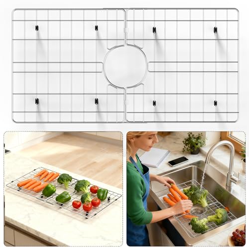 Chilinii 24\" x 12\" Stainless Steel Sink Protector - Large Sink Rack for Bottom of Sink Kitchen Grid Centered Drain - Thumbnail 3