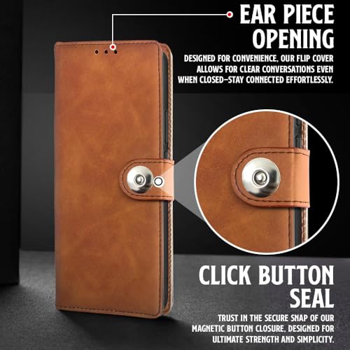 Image of WOW IMAGINE Shock Proof Flip Cover Back Case for Realme Narzo 60 PRO | 11 PRO | 11 PRO Plus 5G (Magnetic Button Flip Case | Wallet Pockets & Stand | Leather Finish | Alder Brown)
