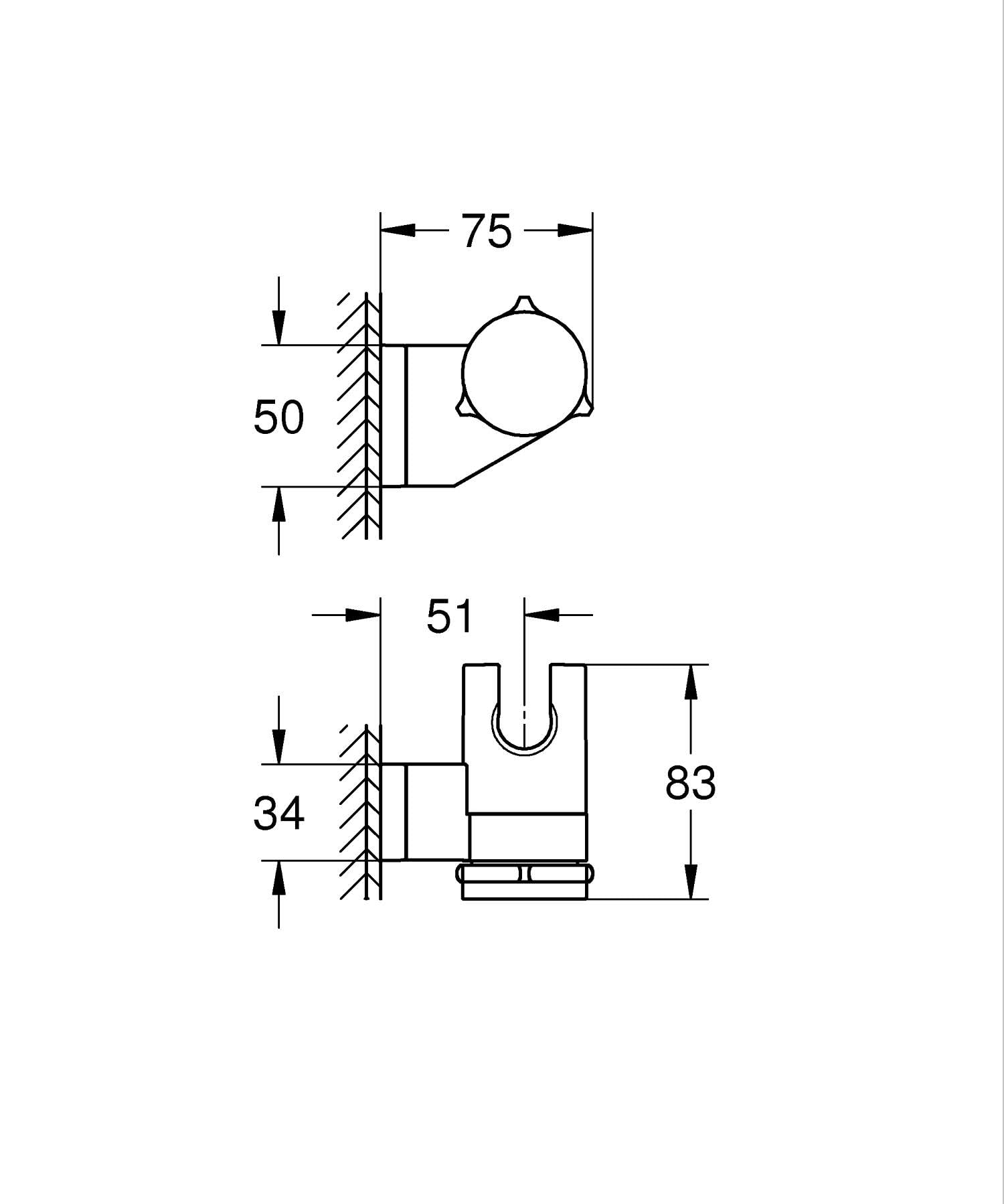 GROHE Vitalio Universal Support Mural pour Douchette, Orientable, A Coller avec GROHE QuickGlue ou à Visser, Noir Mat, 261832431