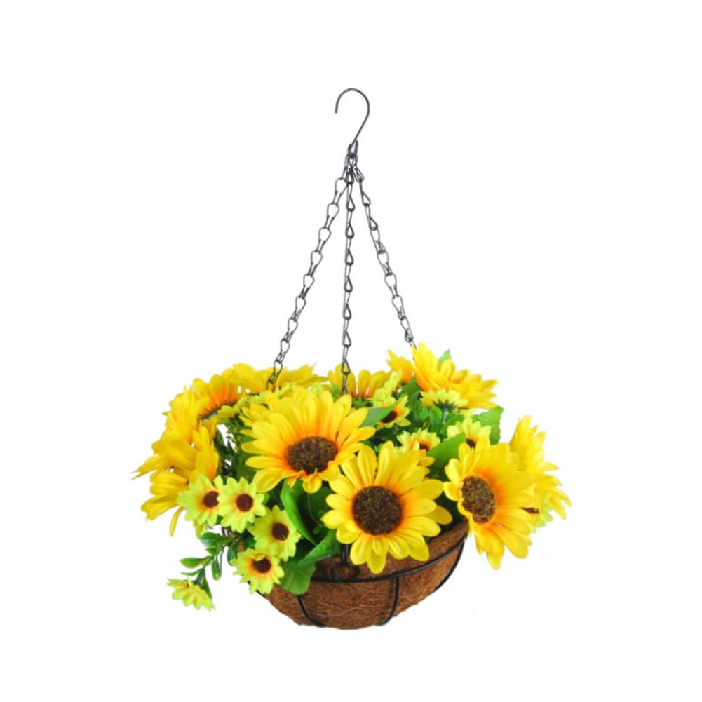 CTRLZS Artificial Hanging Flowers in Basket Simulation Flower Hanging Basket for Patio Lawn Garden Decor, for the Decoration of Outdoors and Indoors-Yellow