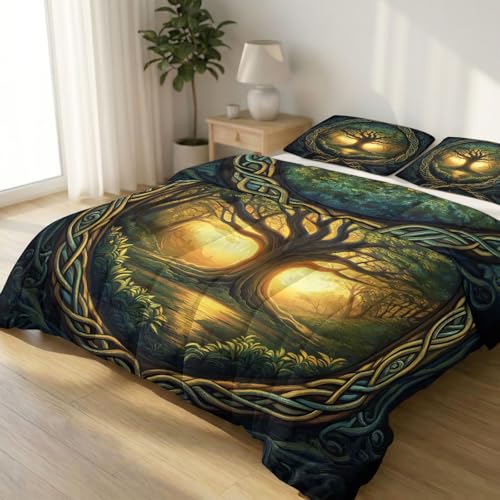 Colcha selva 200 x 200 cm verde oscuro edredón de lujo con almohadas 2