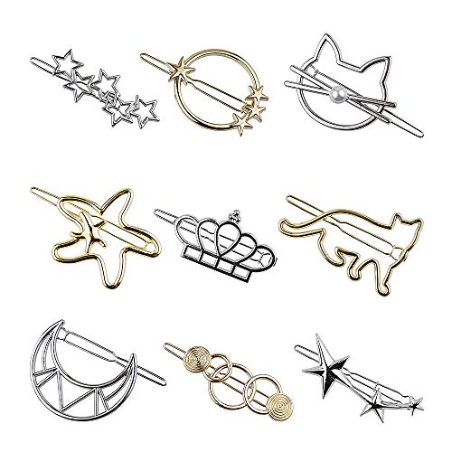 Women’s Hair Barrettes Various Shape Hair Clips Girls Gold Silver Hair Pins -9Pcs Pearl Metal Hair Clip Daily Hair Accessories