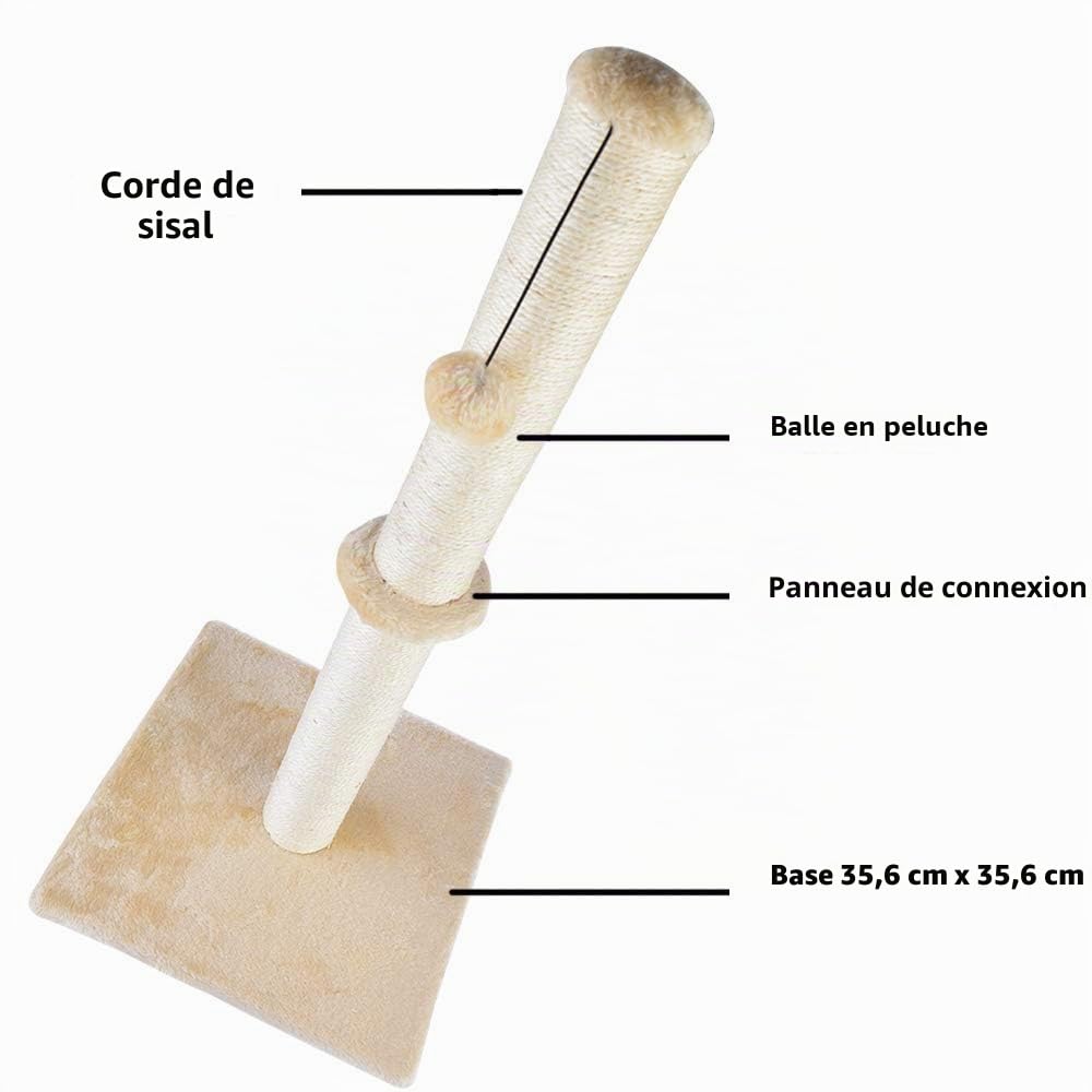 Dimaka Griffoir pour chat avec corde en sisal et peluche douce Beige Hauteur 73,7 cm