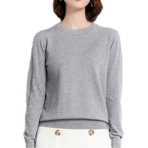 ニット セーター クルーネック カシミヤ 長袖 プルオーバー レディース 無地 ホワイト グレー キャメル 秋冬春 (グレー, XL)