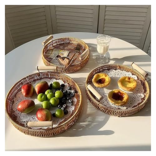 Bandeja de almacenamiento rectangular pequeña en ratán plástico con asas 5