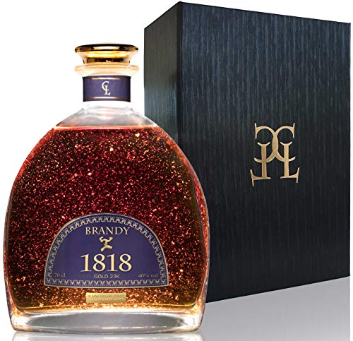 Coffret Brandy Espagnol Solera Reserva 1818 - Premium Liqueur Feuille d'or 23 Carats - Cadeau Pour Homme et Femme - Édition Limitée Avec Coffret & Certificat d'or - Bouteille 70 cl - 40%