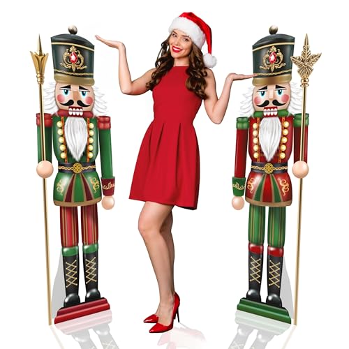 2 Pcs 5 Ft Christmas Cardboard Cutout Christmas White Nutcracker Cardboard Cutouts Life Size Standup Decorations Photo Props Xmas Party Supplies for Home Porch Indoor Outdoor Decor