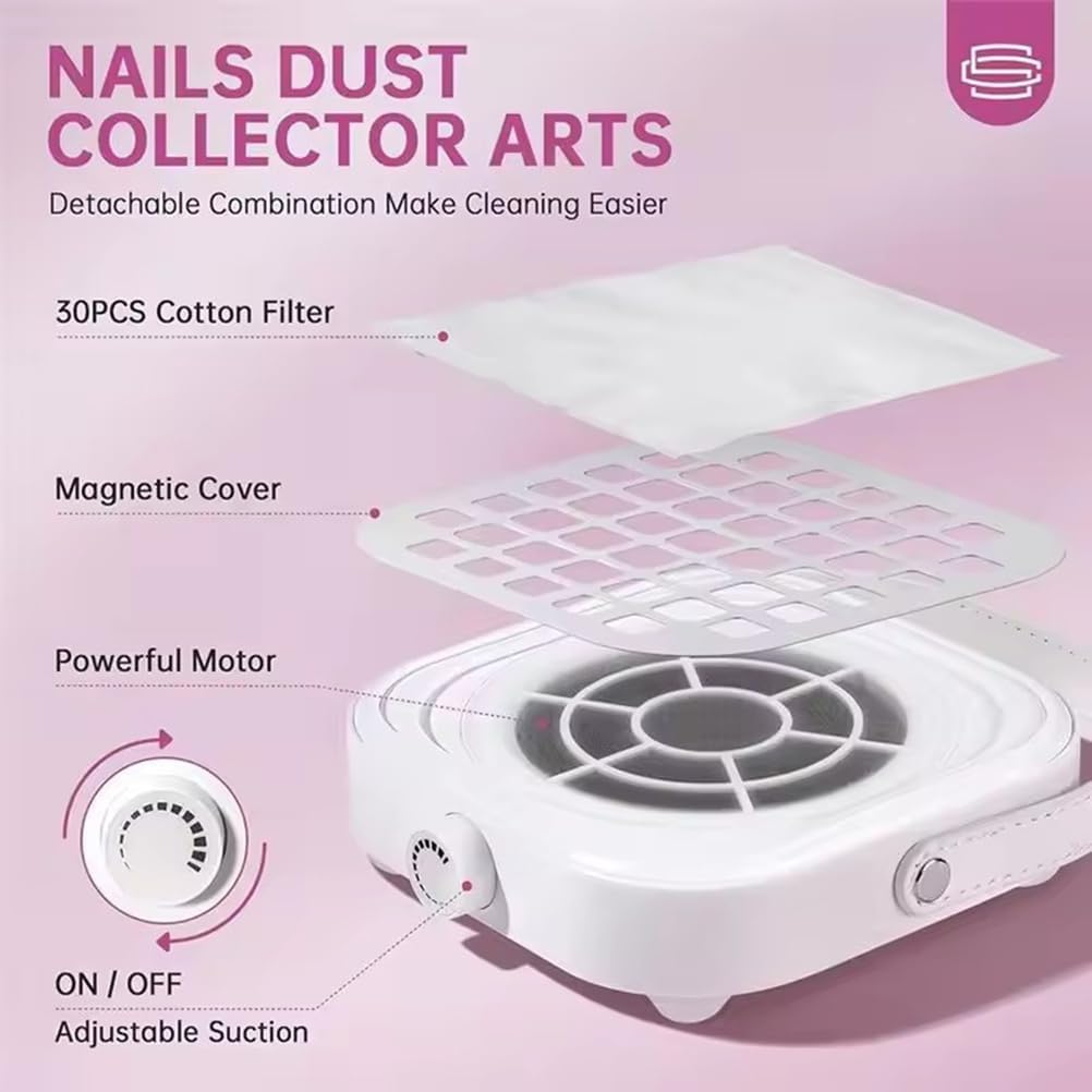 6000RPM Mini Nail Dust Collector Low Noise Powerful Suction Portable Nail Salon with 30 Filters, for Acrylic Nail Polishing,Salon & Home