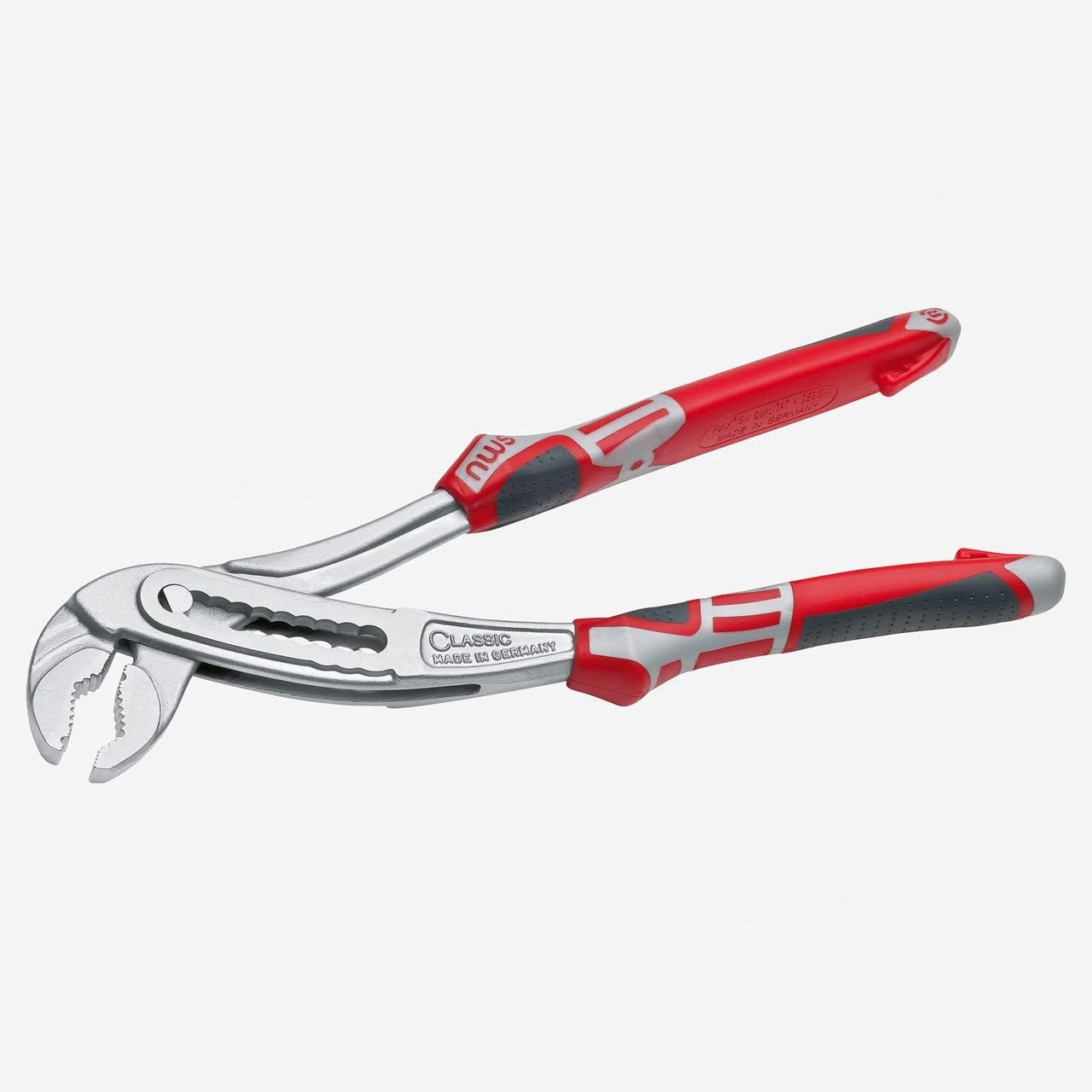 NWS 9.5" Waterpump Pliers ClassicPlus - Matte Chromium - SoftGripp, Tethered Attachment