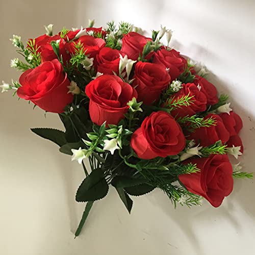 Gritech Silk Flowers Cemetery Flowers Roses Artificial Flowers For Graves And Memorials Arrangements For Headstones Lifelike, Floristarranged Bouquet Red, 2 #TOP1