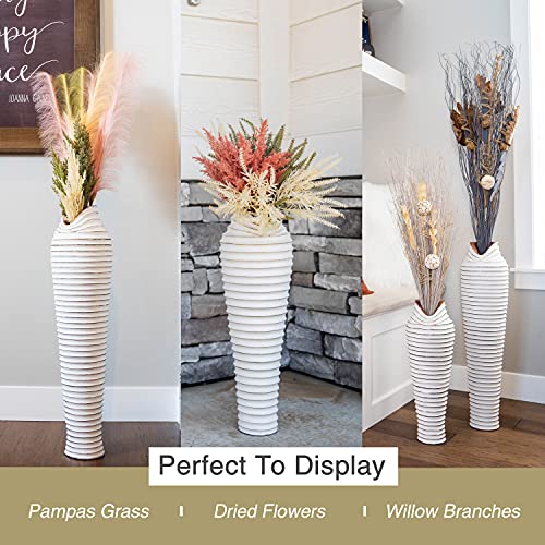 Walbrook Extra Large Floor Vase 32" - Tall White Vase, White Floor Vase For Pampas Grass, Tall Floor Vase, Floor Vases Decorative Tall, Large Vase, Wooden Vase For White Room Decor, Ribbed Vase #TOP2