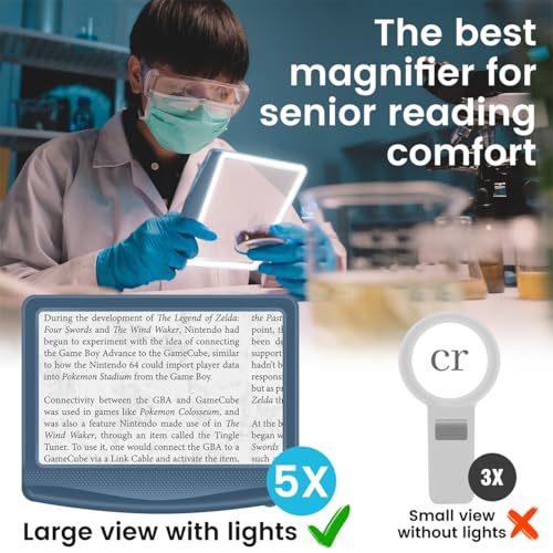 Image of Rechargeable 5X Magnifying Glass for Reading, Large Bright Full Page Magnifier with Light, Handheld LED Dimmable Lighted, Lightweight Book Magnifier for Reading Small Prints Seniors - Blue