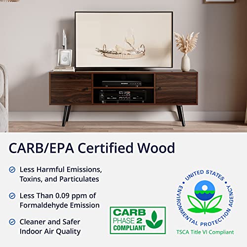 Cozy Castle Mid-Century Modern Tv Stand For 55/60 Inch Tv, Entertainment Center Tv Console With Storage Cabinet And Shelves, Tv Media Stand For Living Room, Bedroom And Office, Brown #TOP2