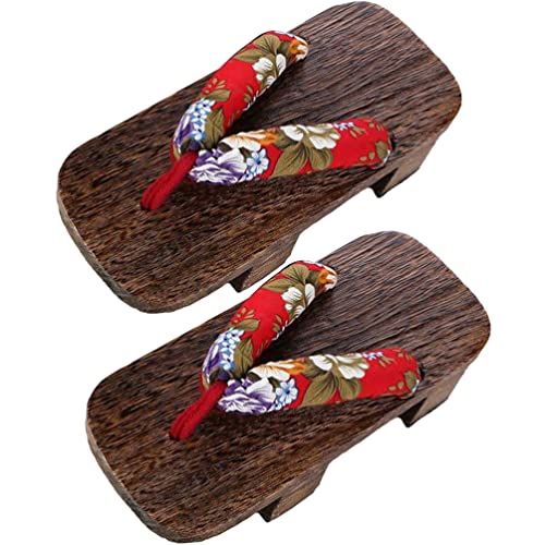Sabots japonais en bois ARTIBETTER T38 avec sandales geta à motif floral pour femme
