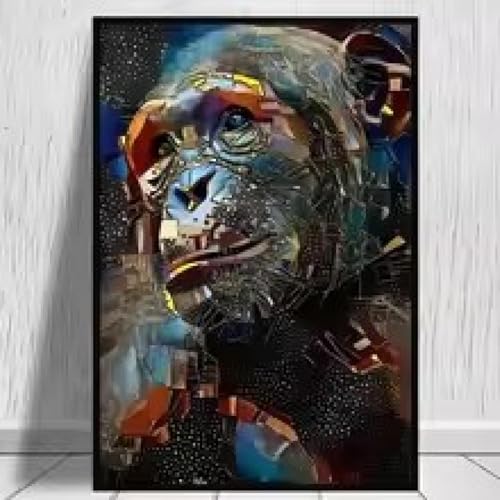 Peinture abstraite sur toile grand format sans cadre motif singe