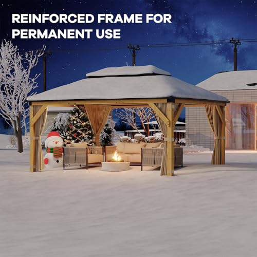 Klysiora 12' x 16' Patio Gazebo Wooden Gazebo with Solid Spruce Frame and Aluminum Double Roof Suitable for Gardens, Patios, Lawns, and Parties Curtains and Netting Included! - Image 3