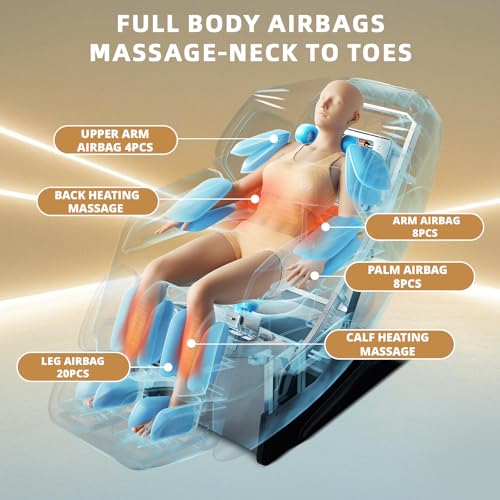 HealthRelife 4D Massage Chair Full Body Zero Gravity Recliner - 55“ SL-Track,15 Auto Modes,11 Massage Technique,40 Airbags Massage,with Yoga Stretch,APP Control,Shiatsu Foot Massage(Beige) - Image 3