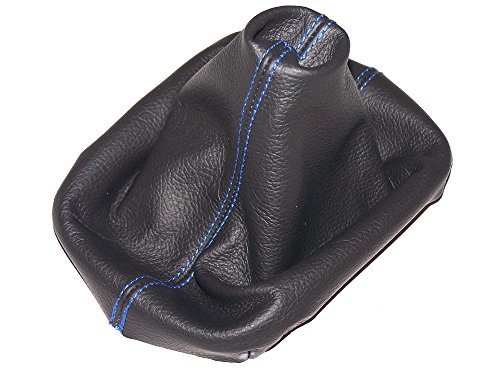 The Tuning-Shop Ltd Shift Boot Black Leather Blue Stitching Made for Volkswagen Polo 9N 9N2 2002-2008