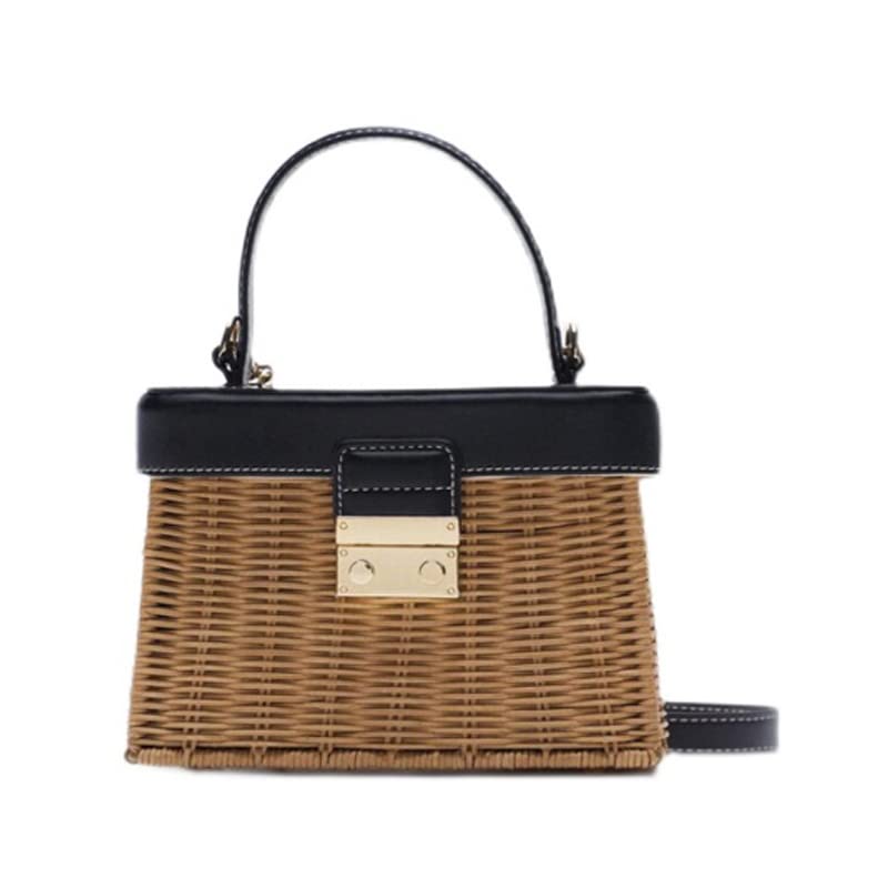 Capazo Playa Mujer,Cesta Playa Bolso de la paja de la vendimia de la vendimia de la vendimia de la vendimia blanca de la vendimia de la vendimia Casual portátil para las mujeres Canasta Bolsa de ratán