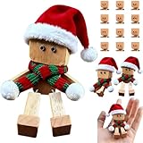 クリスマスシェイキングウッドマン、揺れる木製マンの置物、12個の磁気表現、面白いダッシュボードフィギュア、カーアクセサリーやデスクデコレーション用の手作りのゆらゆらフィギュア