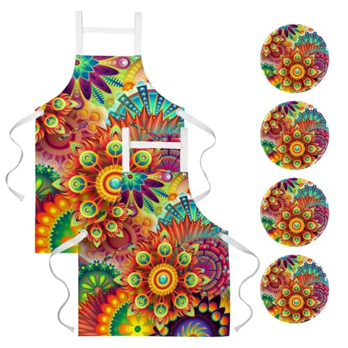 Tablier de cuisine imprimé floral coloré idéal pour la pâtisserie et le bistrot