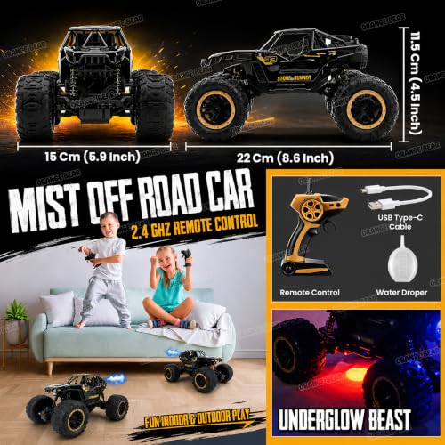 Image of Orange Bear Remote Control Car Toy (1 Year Warranty) Mist Spray Effect Monster Truck Drift RC Car Rock Crawler | Rechargeable | 100+ft Range 2.4GHz Remote | Type-C USB | 2WD Off-Road Racing Car