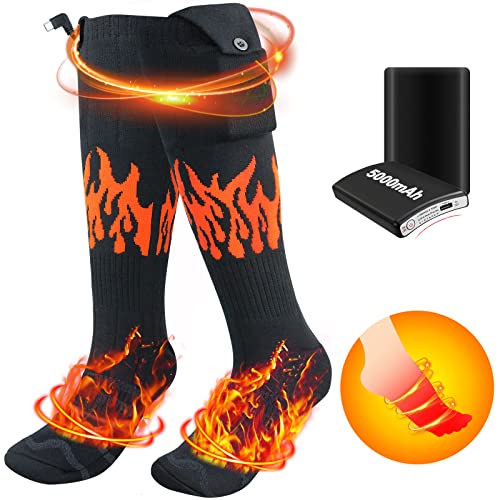 Heated Socks for Men Women,2021 Upgraded 5000mAh Battery Rechargeable Electric Heating Socks with 4 Heating Settings,Foot Warmers for Winter Outdoor Skiing Camping Hiking Hunting Snowboarding - XXL