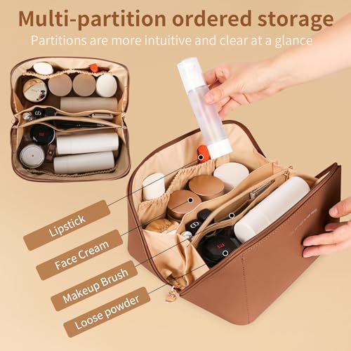 Travel Makeup Bag PU Leather Cosmetic Organizer with Divider