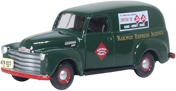 Oxford Diecast 1950 Chevy Panel Van Railway Express Agency Dark Green 1/87 HO Scale Diecast Model Car 87CV50005