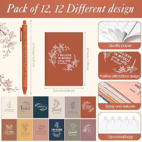 Image of Mooliwe 24 Pcs Positive Affirmation Gift Set Gratitude Notebooks with Pens Small Bags Motivational Encouragement Notepads Daily Affirmations Journal for Women Stress Relief Self Care (Simple)
