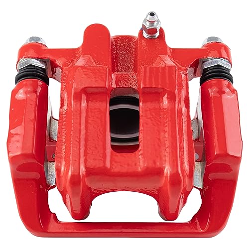 Image of TRQ Rear Right Brake Caliper w /Bracket Performance Red Passenger Side | For 2001-2003 Acura CL 1999-2008 TL 2003-2011 Honda Element