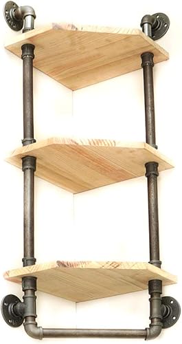 Miniatura 5 de Industrial Pipe Shelf, Rustic Corner Shelves with Towel Bar,Bathroom Shelves Wall Mounted,3 Tiered Metal&Real Wood Home Decor Floating Shelves