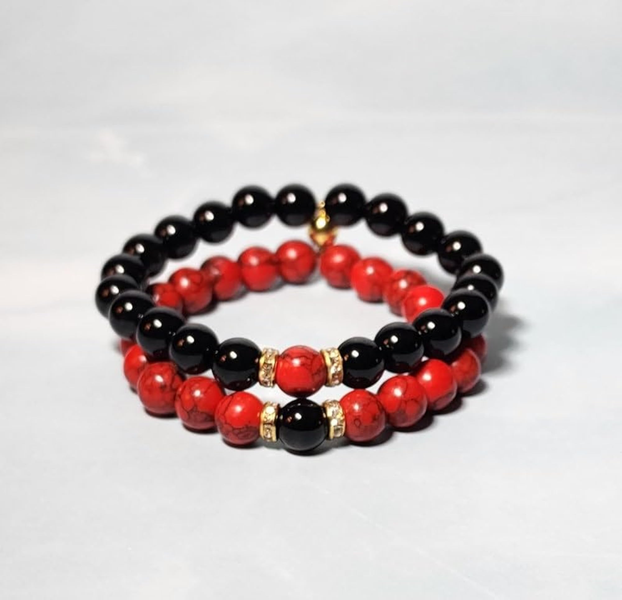 Red Turquoise & Black Onyx Couples Love Bracelet Set