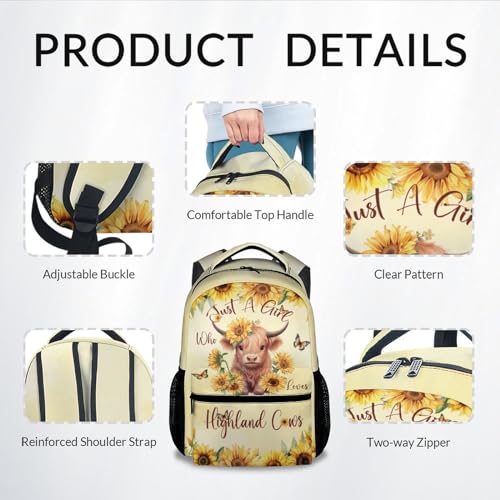 Kids School Backpack - 17 Inch Cute Highland Cow Bookbag for Girls - Durable School Bag for Elementary & Travel4