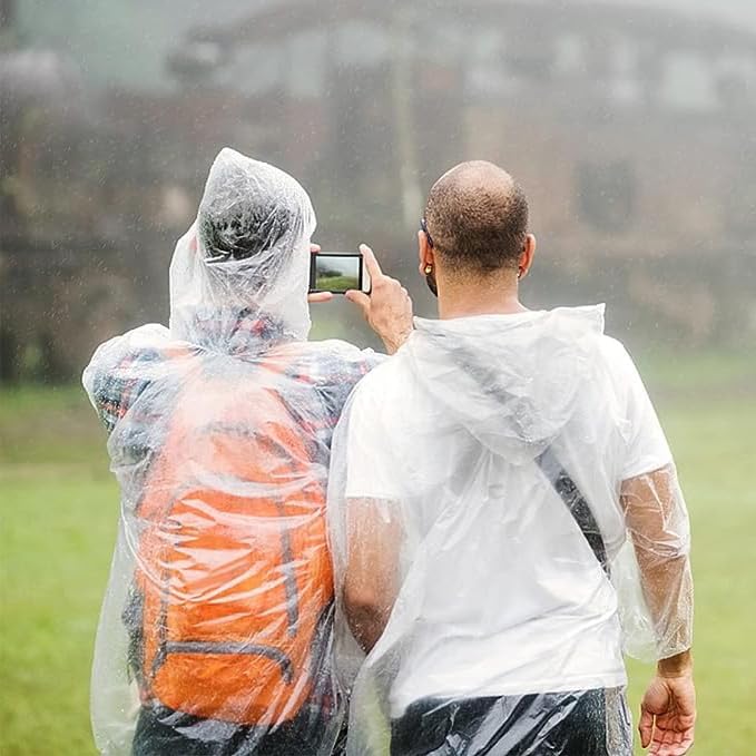 10 pièces Poncho Pluie,Poncho Impermeable Réutilisable Impermeable Femme, Poncho Impermeable avec Chapeau et Manches, Ponchos de Pluie Légers Transparents Femme et Homme pour Festival, Camping