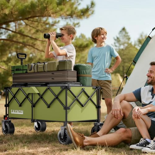 Image of 46 inch L Collapsible Foldable Extended Wagon, 500LB Weight Capacity with 280L Heavy Duty Folding Cart,Utility Wagon with All-Terrain Beach Wheel & Drink Holders,Green