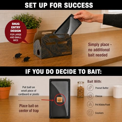 Image of Catchmaster Catch & Toss: No-Touch, No-See Disposable Mouse Glue Traps Indoor, No Bait Needed (2 Pack), Catches up to 10 Mice - Pesticide-Free, 6 Months of Child & Pet Protection Sticky Mouse Traps