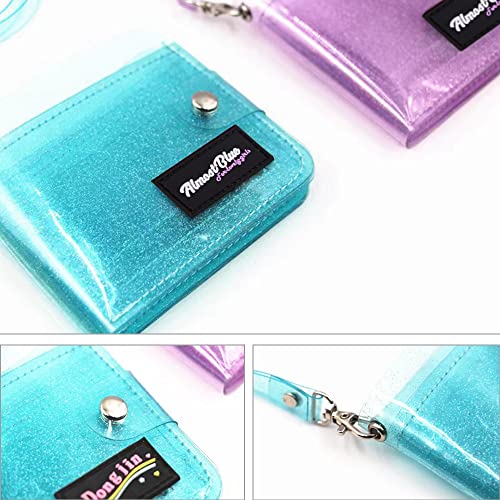 Clear Wallet Glitter Jelly Wallets Transparent Bifold Photocards Holder Lanyard Coin Pouch,Blue #TOP1