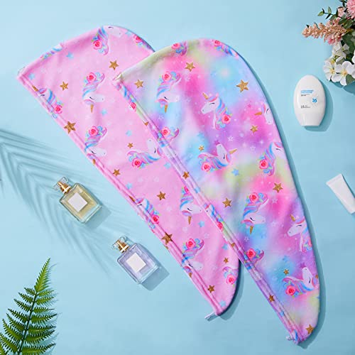Image of FIOBEE Microfiber Hair Towel Wrap for Kid Girls Rapid Drying Hair Turbans | Absorbent & Soft Hair Wrap Towel, Easy Wear On With Button, For Girls Women Long Curly Hair, Turbie Twist Hair Towels