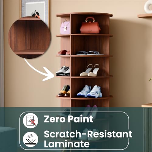 Image of 360 Rotating Multipurpose Storage Cabinet - Laminated Engineered Wood Organizer Rack | Space-Saving Rotating Shelf for Bedroom, Living Room, Dressing Area & Bathroom (Teak Brown, 7-Tier)